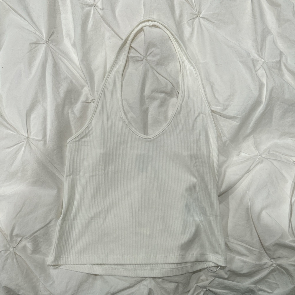 BDG White Ribbed Cropped Halter Tank
